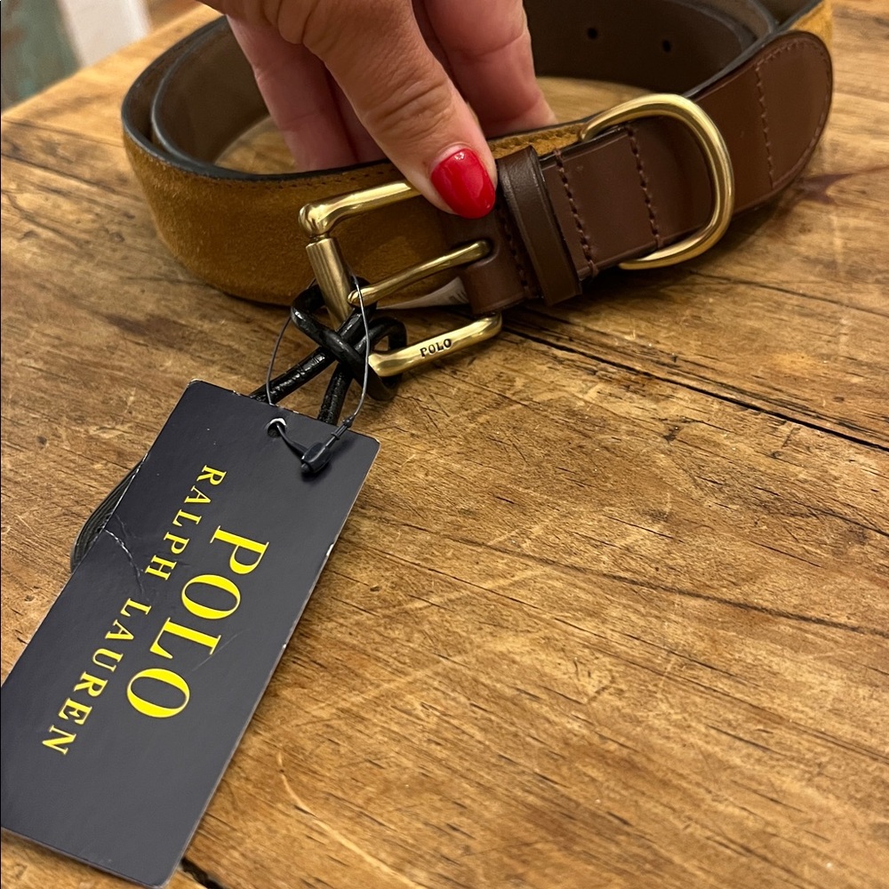 Polo by Ralph Lauren Brown Leather Belt with Gold Buckle